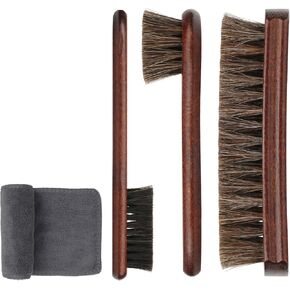 Professional Horse Hair Shoe Brush Kit, 4-Piece Leather Care Cleaning Kit with Polishing Brushes and Microfiber Cloth for Leather, Suede Shoes, Boots, and Bags Cleaning