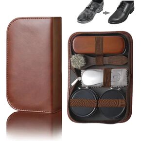 Professional Shoe Care Kit, Portable 7pc with Horsehair Brush, Polish, Leather Cleaner Tools, Black and White shoe Polish - Suede Shoe Cleaning Kit for Sneakers, Leather Shoes, and Boots