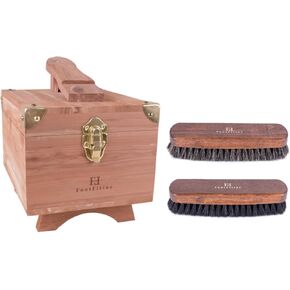 Footfitter Grand Cedar Valet Valet Box & Horsehair Shoe Shine مجموعة فرشاة