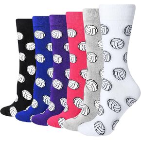 6 Pairs Men's Novelty Volleyball Socks Sports Funny Crew Socks Volleyball Lover Gift for Women Running Athletic