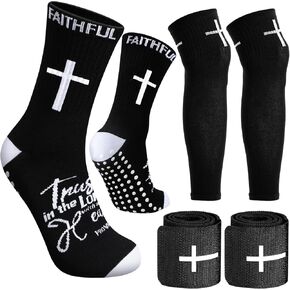 1 Set of Cross Grip Soccer Socks Shin Guard Sleeves Shin Guard Straps with Bible Verse for Training Matches Basketball Football Soccer Sports