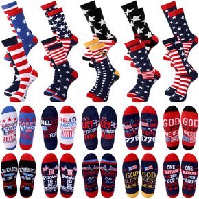 Jeyiour 10 Pairs American Flag Socks 4th of July Patriots Gifts for Men Women Patriotic Red White and Blue USA Stars Stripes Novelty Funny Crew Socks for Freedom Day Military Veteran Gifts