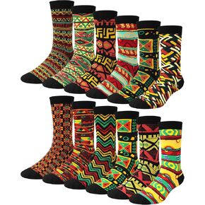 12 Pairs Novelty Juneteenth Socks for Men African American Pattern Crew Socks Black History Month Power June 19th Gift for African Men