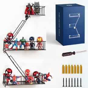 Fire Escape Wall Shelf - رف زخرفي معدني في نيويورك مع مفك البراغي ومسامير ، أرفف جدران ريفية لغرفة النوم ، الديكور المنزلي ، عرض الشكل (أرفف عائمة أسود 3 مستويات)
