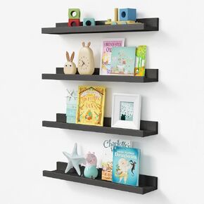 Forbena 24 Inch White Floating Shelves for Wall Set of 4, Wood Nursery Book Shelves for Kids Bedroom, Long Picture Ledge Shelf with Lip for Living Room Bathroom Office and Baby Wall Bookshelf