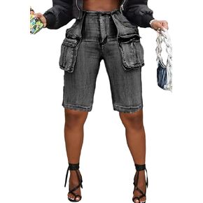 Unybwonn Women Jean Shorts Cargo High Waisted Straight Leg Denim Jorts Shorts Baggy Bermuda Short