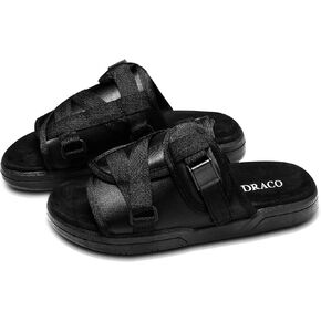 DracoSlides Original Slides for Men and Women, Made from Silk with Adjustable Straps for Wide/Narrow Feet, Sandals with Arch Support & Slip Resistant, Men & Women Footwear, Black