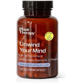 Plant Therapy Unwind Your Mind Herbal Supplement Capsules, Naturally Relaxing, Helps Calm a Busy Brain, Great After a Long Day or Before Bed, 120 Vegetarian Capsules (4 Month Supply), Made in The USA