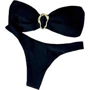 Women's Bandeau Swimsuits Strapless Tie Back Bikini Sets High Cut Cheeky 2 Piece Bathing Suit Swimwear