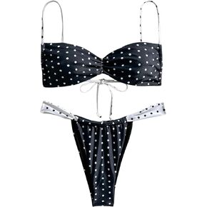 Makemechic Women's Polka Dots Bikini مجموعة التعادل مرة أخرى ثونغ بدلة السباحة الصيفية