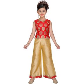 Adiva Kids Silk Blend Kurta Sharara مجموعة للفتيات - ارتداء الحفلات العرقية الهندية | نمط مطبوع
