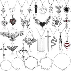 bonuci 30 قطعة قلادة الجرونج مجموعة القوطي الصليب عقد y2k necklet الصخور الصخور عتيقة harajuku gothic choker choker choker costume assume (نمط أنيق)