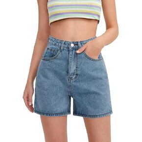 SweatyRocks Women's High Waist Straight Leg Denim Shorts Solid Jean Shorts Summer Hot Pants with Pockets