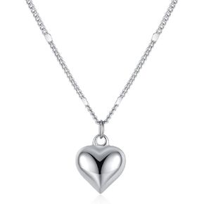 Sluynz Solid 925 Sterling Silver Love Netlace Heart Choker Necklace للنساء المراهقات البسيط حلو قلب قلادة