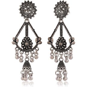 Women's Traditional Stud OXidised Silver Earrings Dangle for Wedding Wear Drop For Birthday gift EX -O17