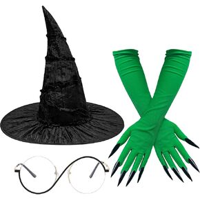 إكسسوارات الأزياء الساحرة Elphaba ، قبعة قبعة السحر قفازات Glinda للنساء البالغين لالتزامات تأثيري