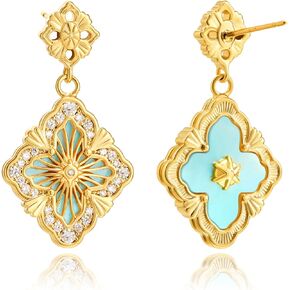 Cicy Bell Four Leaf Clover Dangle Earrings for Women Lucky 18k Gold Plated Cubic Zirconia Trendy Drop Earrings Jewelry Gift