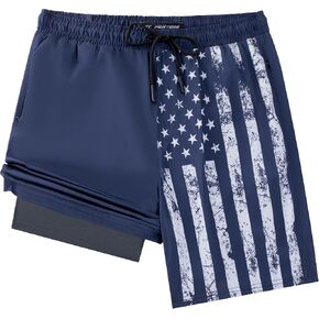 7 Inch Mens Swim Trunks with Compression Liner 2-in-1 Swimming Shorts Stretch Dry Fit Board Shorts Bathing Suit for Men