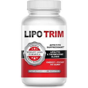 Lipo Trim- حبوب منع الحمية الحرارية الشحمية المتقدمة- تعزيز الطاقة ، وتعزيز التركيز ، وتسريع فقدان الدهون- 60 كبسولات شهية سريعة التمثيل