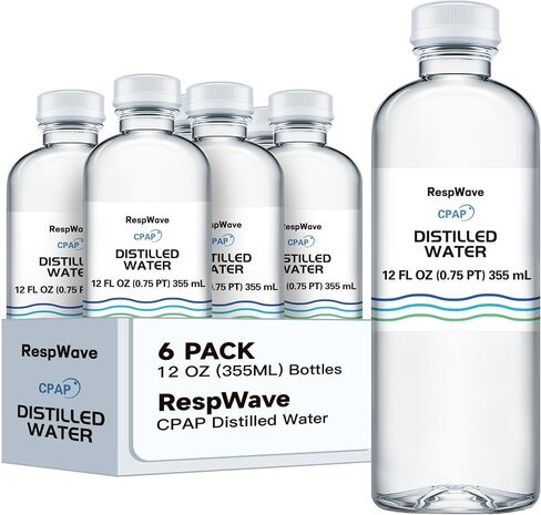 12 oz 6-Pack Distilled Water for CPAP Machines | Made in USA | Use with ResMed and Respironics Machines | Travel-Friendly, Clean, Multi-Use in Saudi Arabia