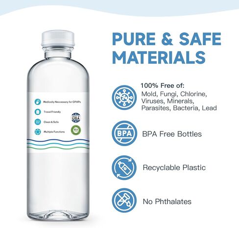 12 oz 6-Pack Distilled Water for CPAP Machines | Made in USA | Use with ResMed and Respironics Machines | Travel-Friendly, Clean, Multi-Use in Saudi Arabia