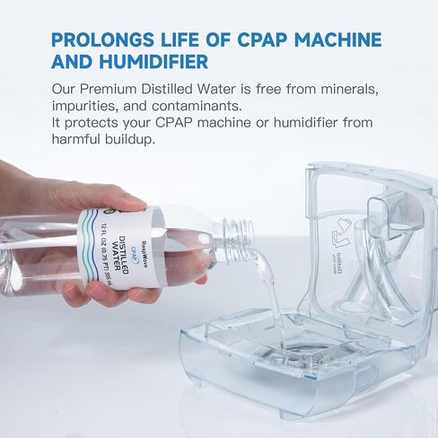 12 oz 6-Pack Distilled Water for CPAP Machines | Made in USA | Use with ResMed and Respironics Machines | Travel-Friendly, Clean, Multi-Use in Saudi Arabia