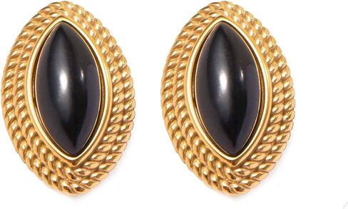RAUCHBE Big Chunky Gold Earrings for Women Vintage Black Oval Earring Onyx Statement Earrings Trendy Jewelry in Kuwait