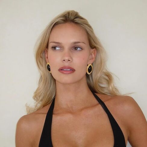 RAUCHBE Big Chunky Gold Earrings for Women Vintage Black Oval Earring Onyx Statement Earrings Trendy Jewelry in Kuwait