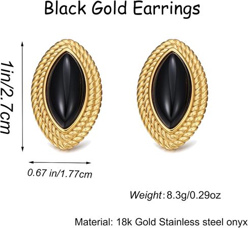 RAUCHBE Big Chunky Gold Earrings for Women Vintage Black Oval Earring Onyx Statement Earrings Trendy Jewelry in Kuwait