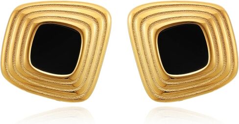 RAUCHBE Big Chunky Gold Earrings for Women Vintage Black Oval Earring Onyx Statement Earrings Trendy Jewelry in Kuwait