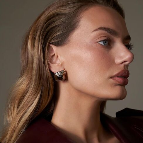 RAUCHBE Big Chunky Gold Earrings for Women Vintage Black Oval Earring Onyx Statement Earrings Trendy Jewelry in Kuwait