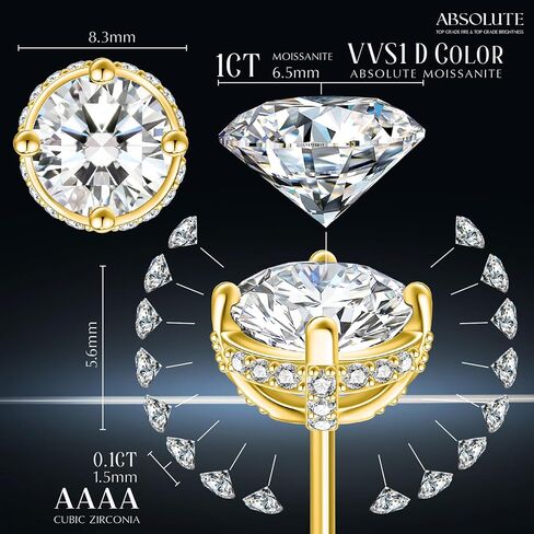 أقراط Moissanite أقراط Strling Silver Stud أقراط للنساء 2 قيراط S925 الأقراط في حلق الذهب Hypoallergenic للنساء ترصيع in Kuwait