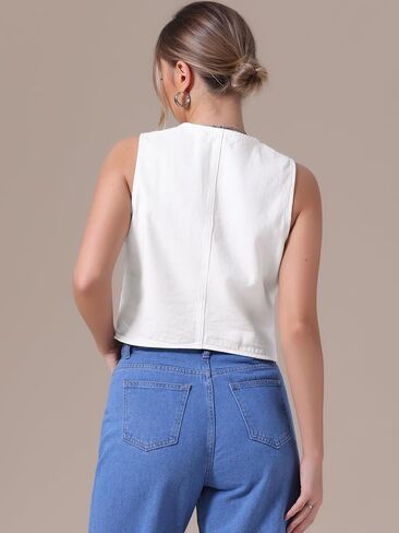 Women's Denim Vest V Neck Button Down Sleeveless Waistcoat Vest Top Western Outfits Casual Jean Vests in Saudi Arabia