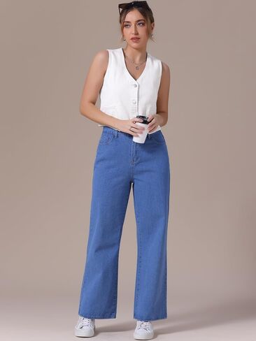 Women's Denim Vest V Neck Button Down Sleeveless Waistcoat Vest Top Western Outfits Casual Jean Vests in Saudi Arabia