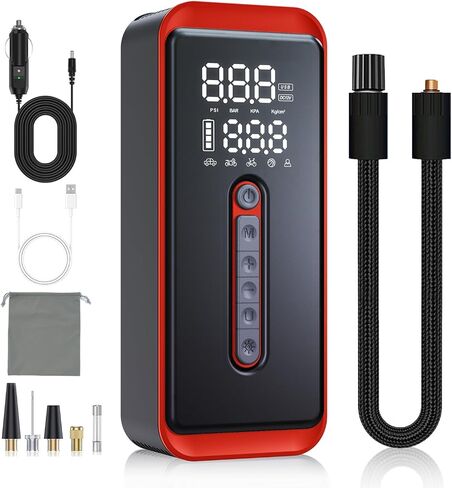 Yeaban Tire Inflator Portable Air Compressor-4X Faster 150 PSI -Rechargeable Battery & 12V DC Dual Power Supply, Smart Air Pump for Car Motorcycle Bicycle Ball with LED SOS Lighting (Black) in Kuwait