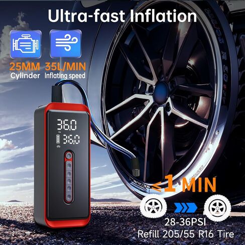 Yeaban Tire Inflator Portable Air Compressor-4X Faster 150 PSI -Rechargeable Battery & 12V DC Dual Power Supply, Smart Air Pump for Car Motorcycle Bicycle Ball with LED SOS Lighting (Black) in Kuwait