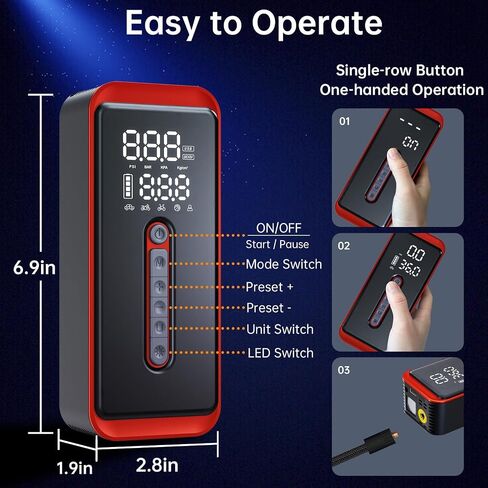 Yeaban Tire Inflator Portable Air Compressor-4X Faster 150 PSI -Rechargeable Battery & 12V DC Dual Power Supply, Smart Air Pump for Car Motorcycle Bicycle Ball with LED SOS Lighting (Black) in Kuwait
