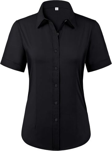siliteelon Womens Stain Shield Dress Shirts Wrinkle Free Short Sleeve Solid Tops Blouses Button Down Shirts in Saudi Arabia