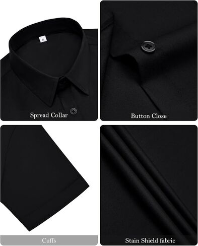 siliteelon Womens Stain Shield Dress Shirts Wrinkle Free Short Sleeve Solid Tops Blouses Button Down Shirts in Saudi Arabia