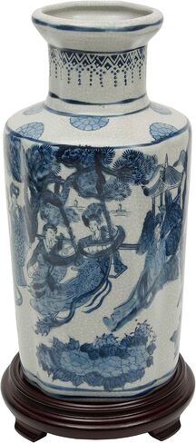 Oriental Furniture 12" Floral Blue & White Porcelain Vase in Saudi Arabia