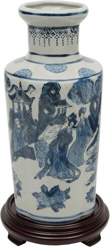 Oriental Furniture 12" Floral Blue & White Porcelain Vase in Saudi Arabia