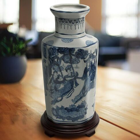 Oriental Furniture 12" Floral Blue & White Porcelain Vase in Saudi Arabia