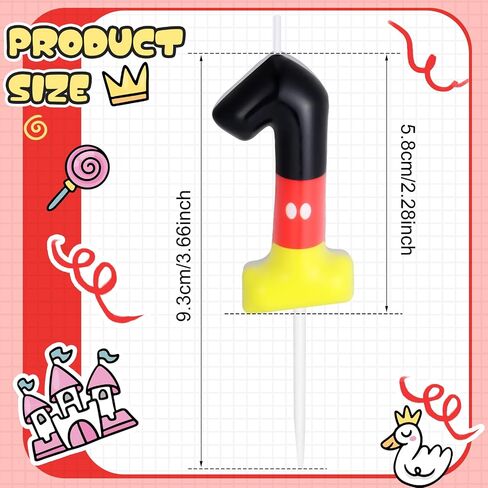 Red Black Number Birthday Candle for Boys Girls Red Mouse Cake Topper Cartoon Themed Cupcake Decor Number 1 Birthday Parties Supplies (Number 1) in Saudi Arabia