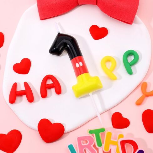 Red Black Number Birthday Candle for Boys Girls Red Mouse Cake Topper Cartoon Themed Cupcake Decor Number 1 Birthday Parties Supplies (Number 1) in Saudi Arabia