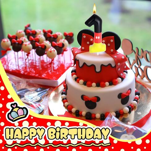Red Black Number Birthday Candle for Boys Girls Red Mouse Cake Topper Cartoon Themed Cupcake Decor Number 1 Birthday Parties Supplies (Number 1) in Saudi Arabia