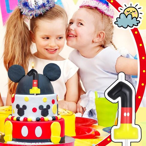 Red Black Number Birthday Candle for Boys Girls Red Mouse Cake Topper Cartoon Themed Cupcake Decor Number 1 Birthday Parties Supplies (Number 1) in Saudi Arabia
