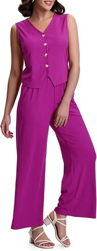 SeSe Code Womens 2 Piece Outfits Business Casual Button Up Vest and Wide Leg Pants Waffle Knit Sleeveless Blazer Suit Set in Saudi Arabia