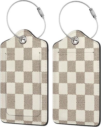 2 PCS علامات الأمتعة للحقيبة ، لطيفة فريدة من نوعها PU Leather Travel Bag Tag مع بطاقة عنوان ID Privacy Cover وخاتم معدني متين مناسبة للرجال حقيبة تحمل على الظهر (Plaid Plaid Plaid) in Kuwait