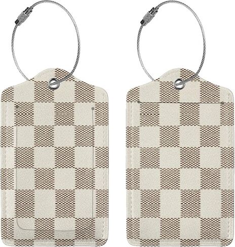 2 PCS علامات الأمتعة للحقيبة ، لطيفة فريدة من نوعها PU Leather Travel Bag Tag مع بطاقة عنوان ID Privacy Cover وخاتم معدني متين مناسبة للرجال حقيبة تحمل على الظهر (Plaid Plaid Plaid) in Kuwait