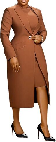 Famnbro Womens Suits 2 Piece Set Long Blazers Jacket Back Slit Dress Sets Work Business Fashion Outfits in Saudi Arabia